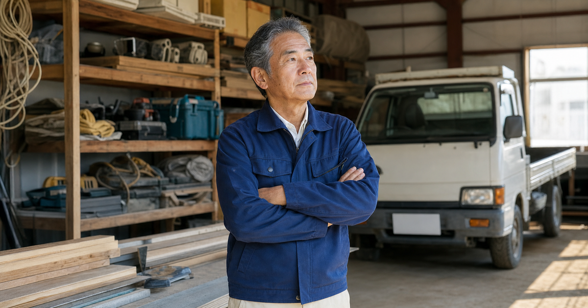 工場で会社の将来を思案する熟練の建設業経営者=本庄市の事業承継の背景のイメージ