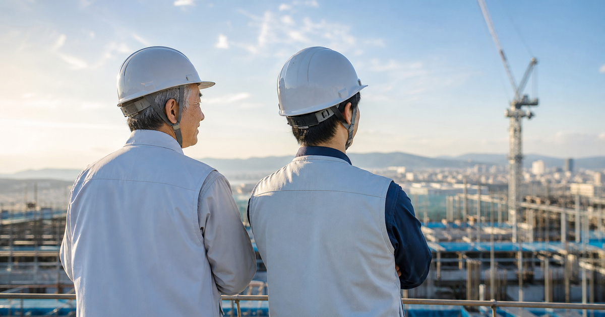 2世代の建設業者が現場で将来を見据える=5〜10年前から準備する事業承継のイメージ