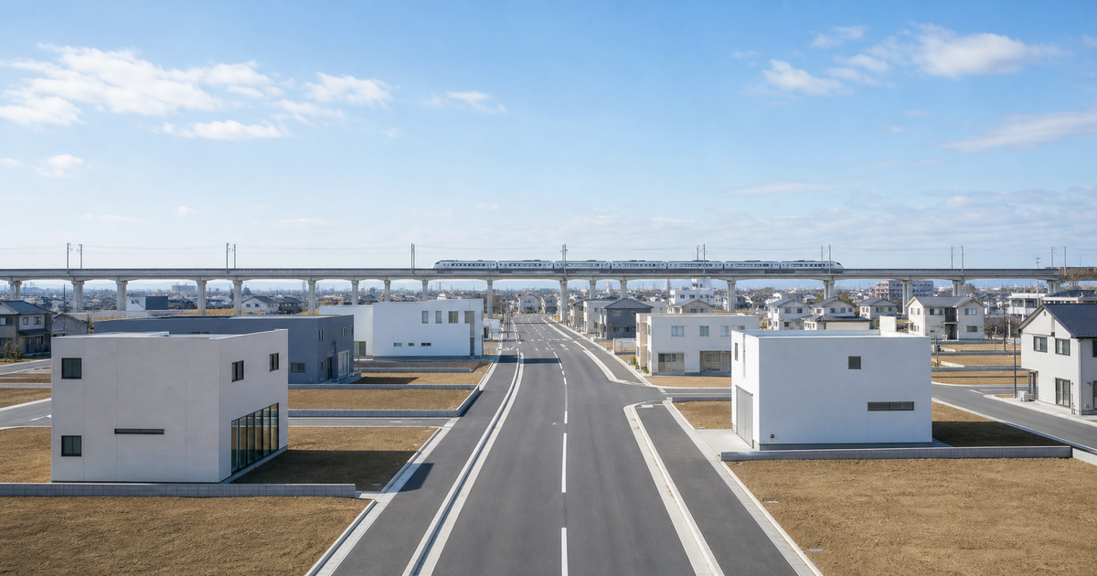 上尾道路沿道と鉄道高架が見える上尾市周辺の街並み。CCUS登録が広がる地域背景を示すイメージ