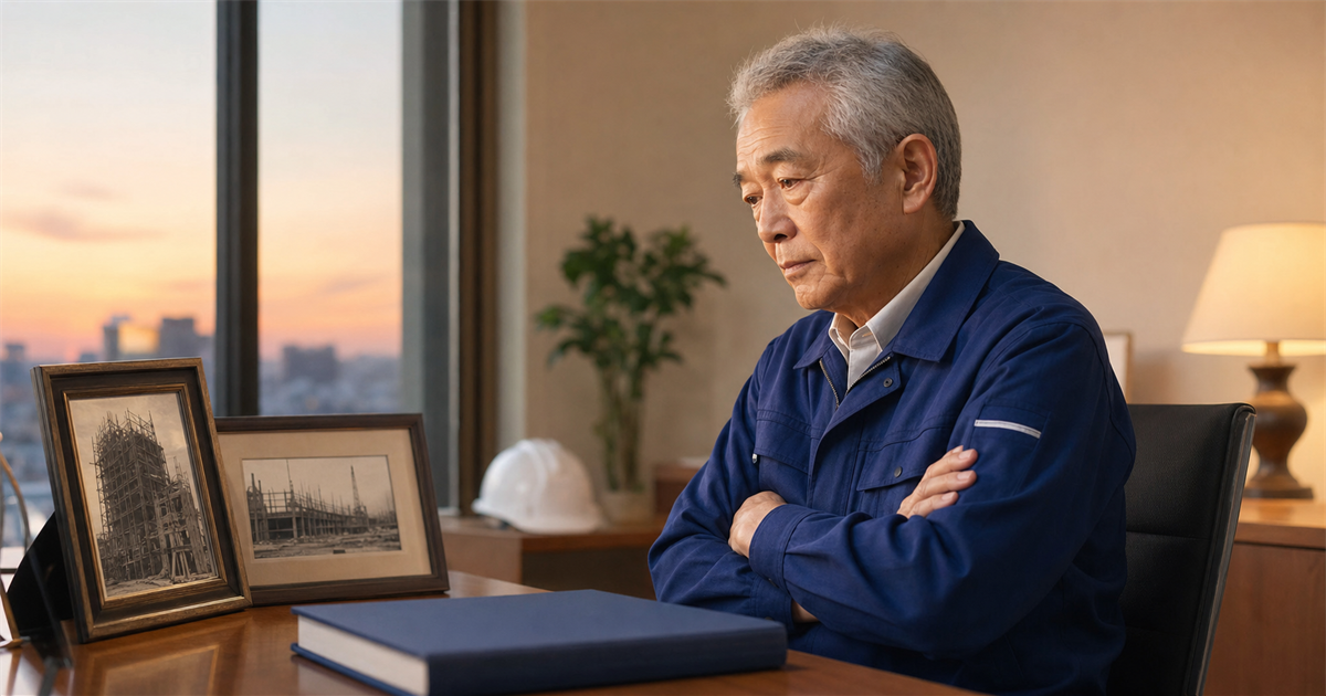 鴻巣市で事業承継相談が増える背景——決算書と工事写真を前に会社の将来を考える建設会社の高齢経営者