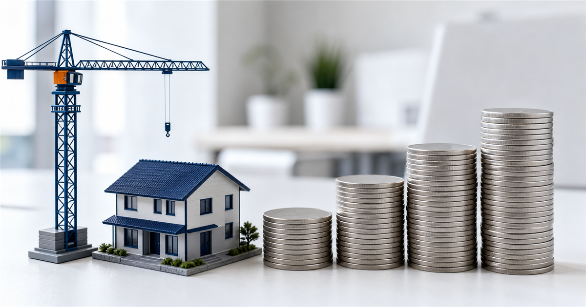 建設の模型と積み上げた硬貨で表したCCUS登録の費用と代行相場のイメージ