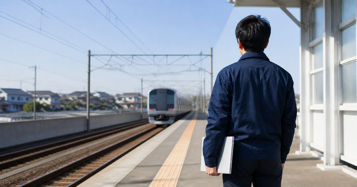 ホームから走り去る列車を見送る作業ジャンパーの男性の後ろ姿。承継の事実が発生した後では認可を遡れないことを表す図