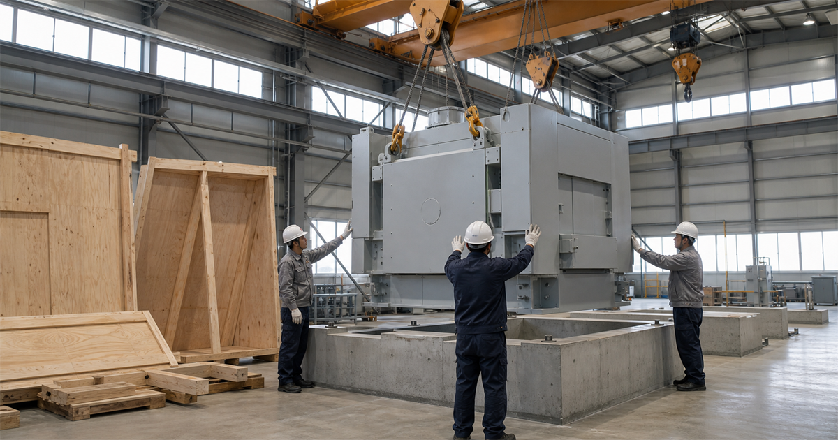 門型クレーンで大型機械ユニットを基礎に据え付ける作業(支給機器を含めた500万円の判定)